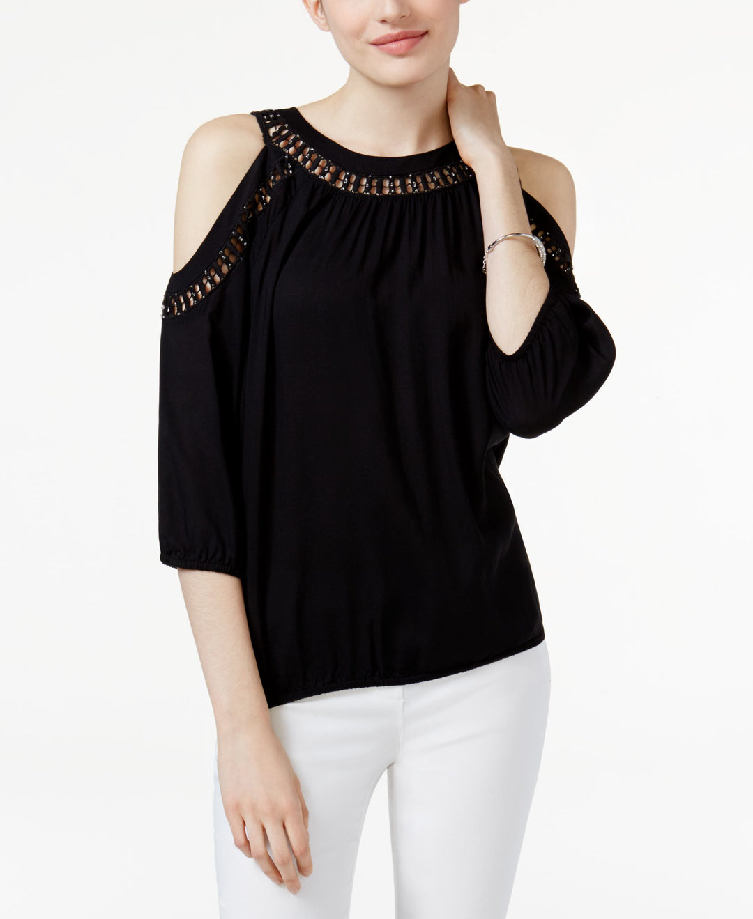 INC International Concepts Beaded Cold Shoulder Top