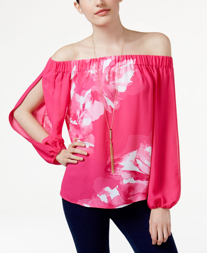 INC International Concepts Petite Printed Off The Shoulder Top