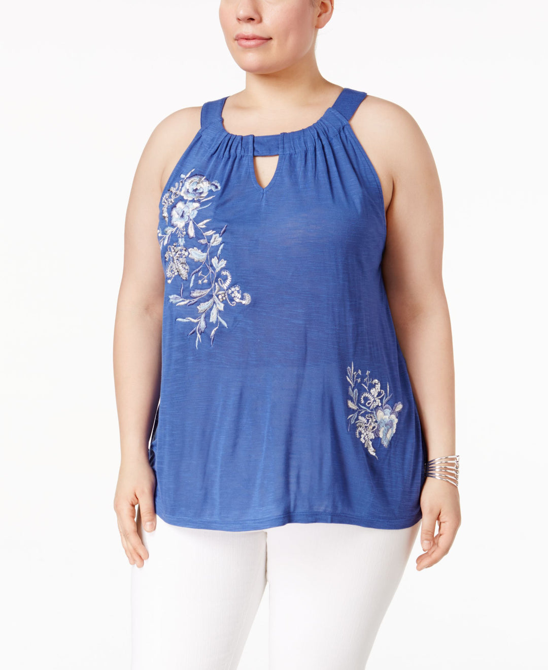 INC International Concepts Plus Size Embroidered Halter Top