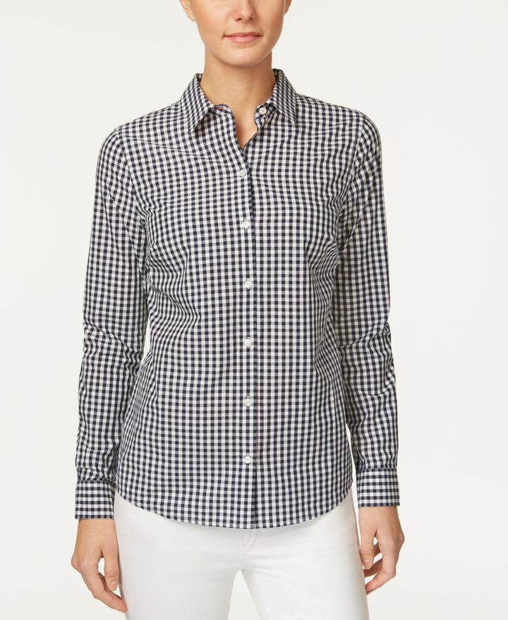 Charter Club Roll Tab Print Shirt
