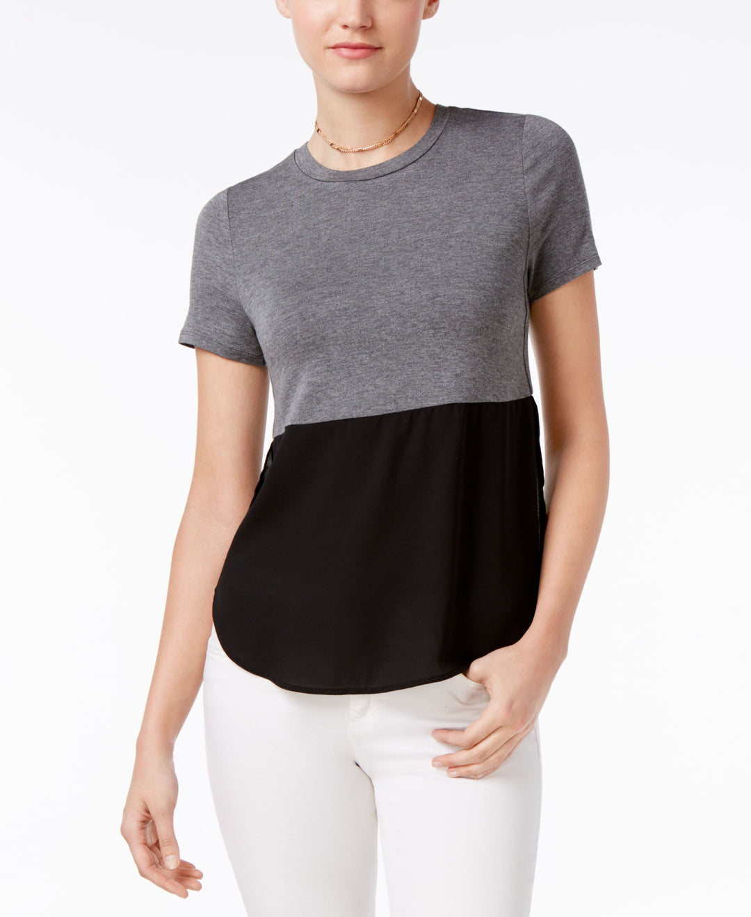 BAR III Short Sleeve Contrast Top