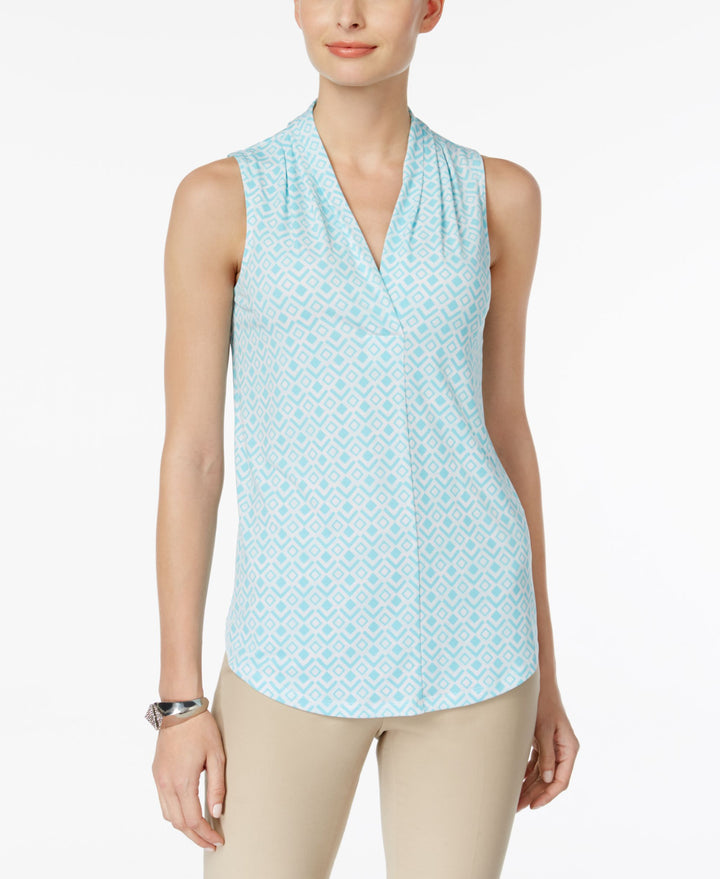 Charter Club V Neck Print Top