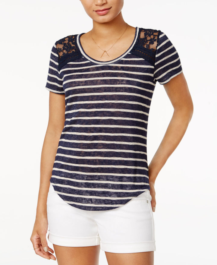 Maison Jules Striped Lace Inset T-Shirt