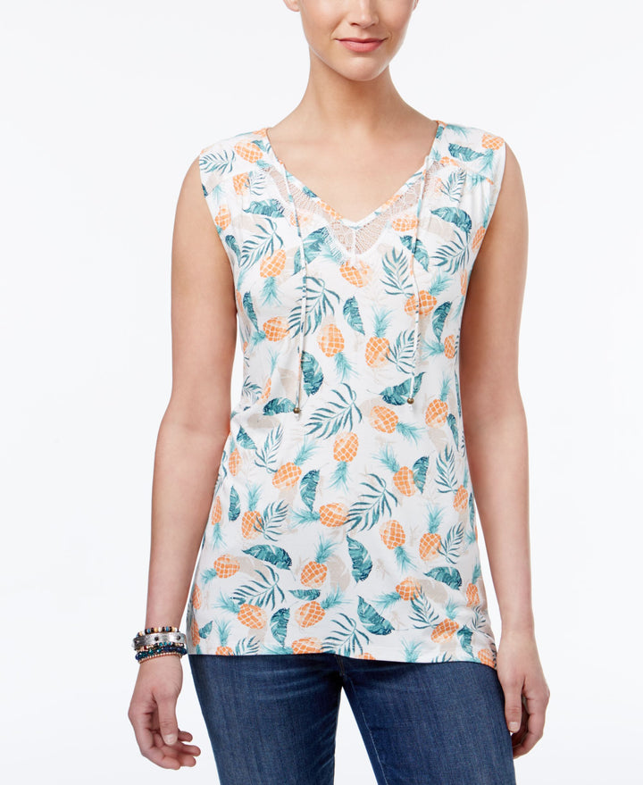 Style & Co Petite Pineapple Print Lace Top
