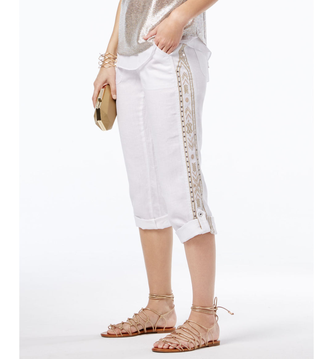 INC International Concepts Linen Embroidered Curvy Fit Pants