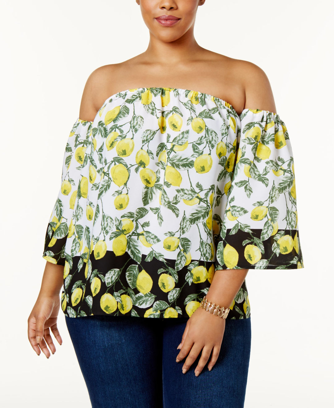 INC International Concepts Plus Size Printed Off The Shoulder Blouse