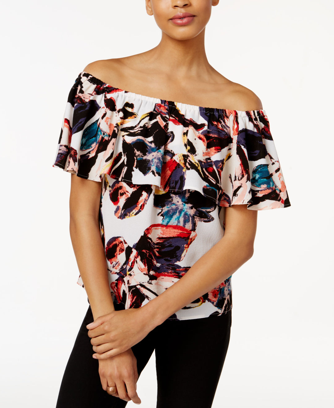 Bar III Ruffled Off The Shoulder Top