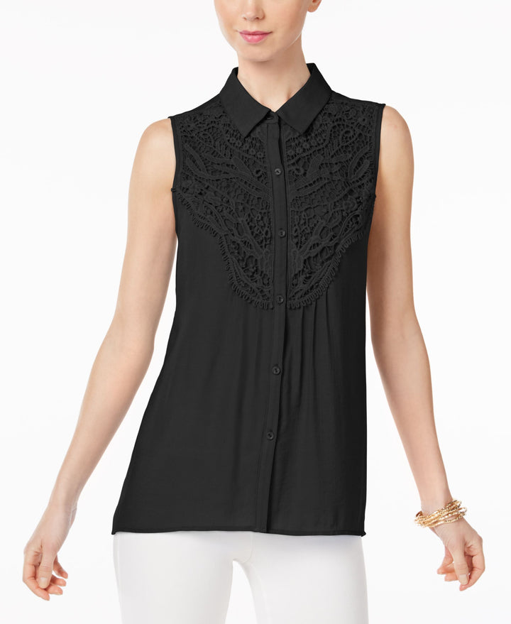 NY Collection Sleeveless Lace Trim Blouse