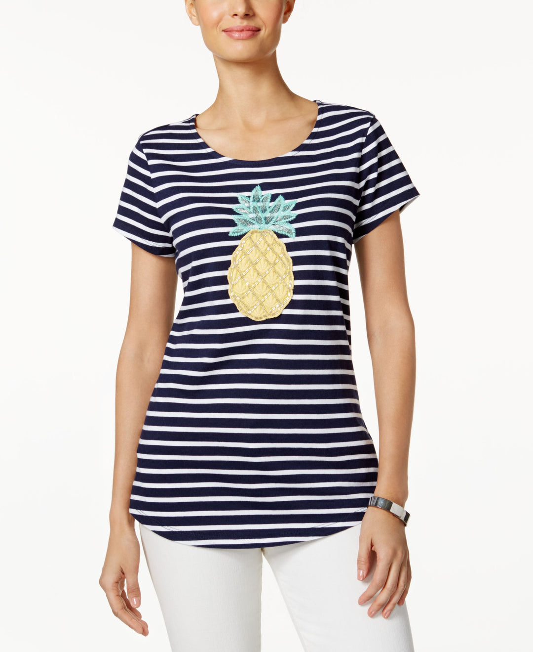 Charter Club Petite Striped Pineapple Graphic Top