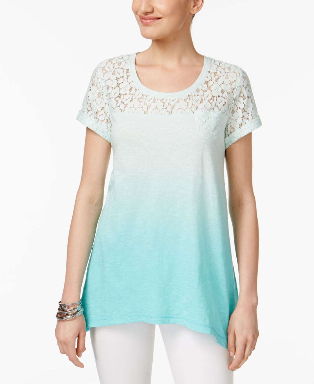 Style & Co Lace Yoke Ombre Top