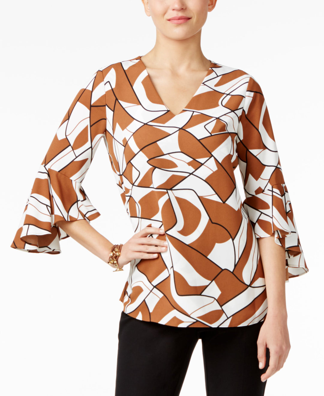 Alfani Printed Ruffle Sleeve Blouse