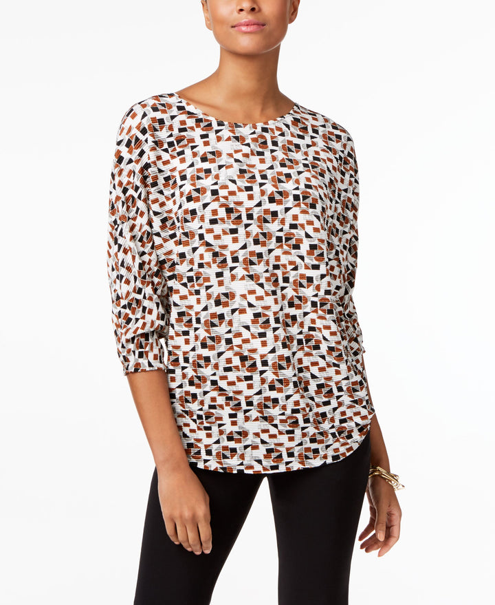 Alfani Printed Pleated Dolman Sleeve Top