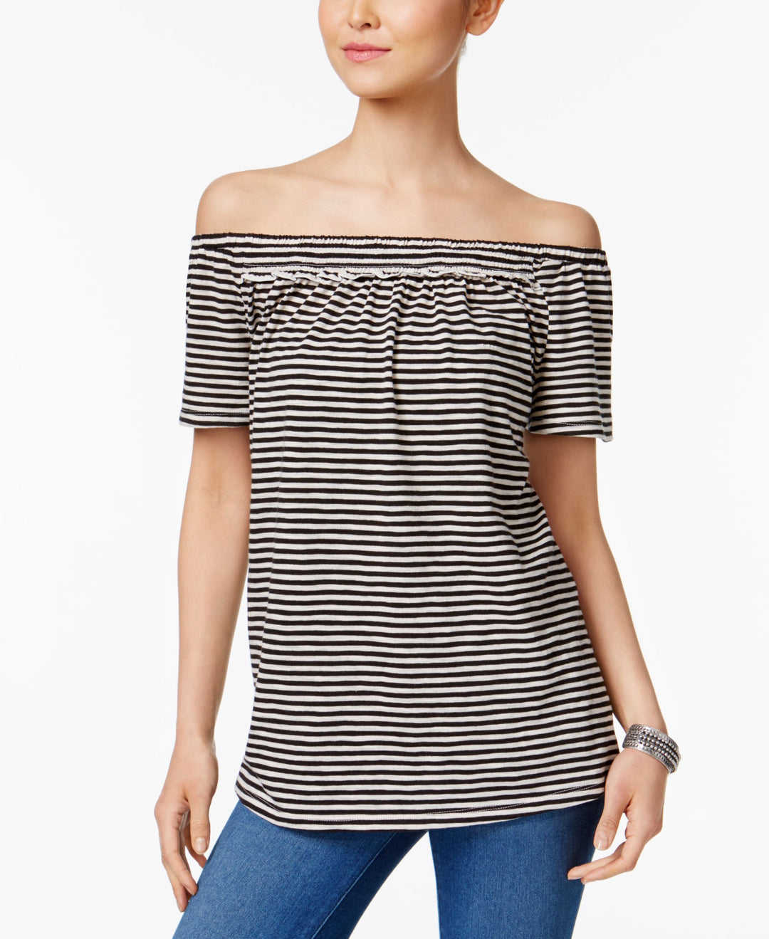 Style & Co Striped Off The Shoulder Top