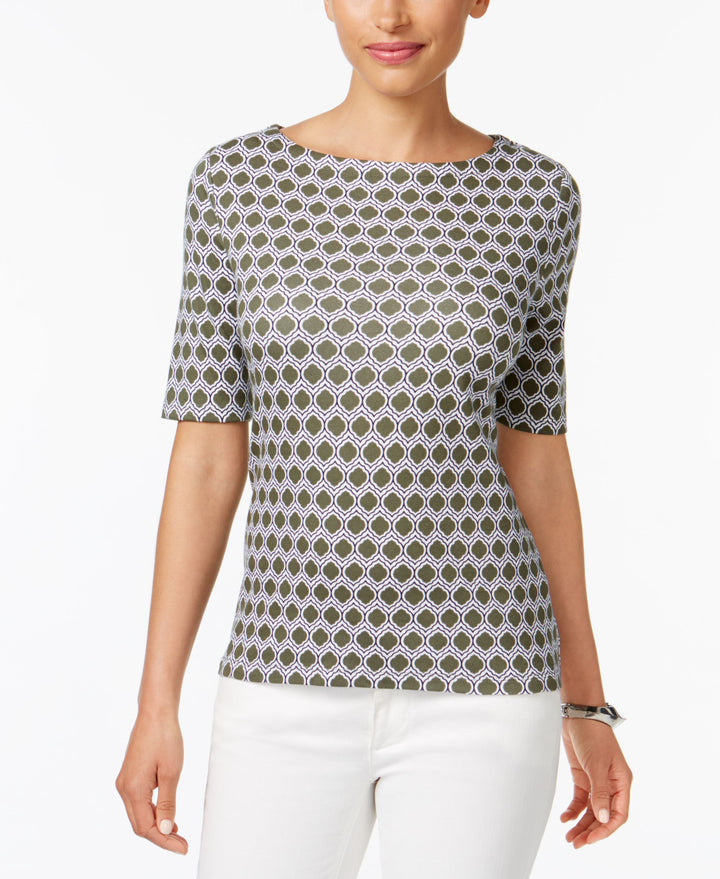 Charter Club Cotton Printed Boat Neck Top