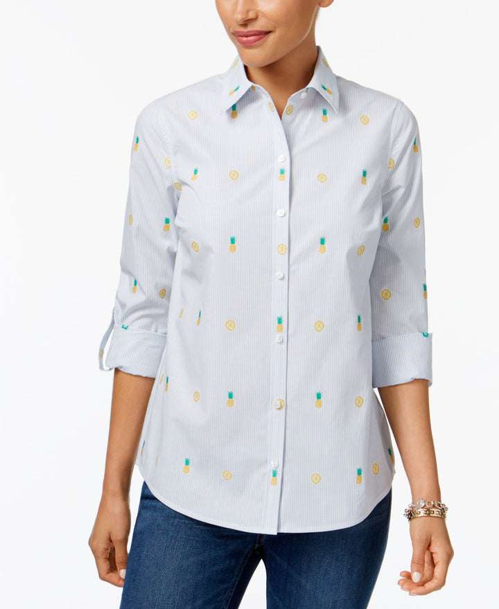 Charter Club Roll Tab Print Shirt