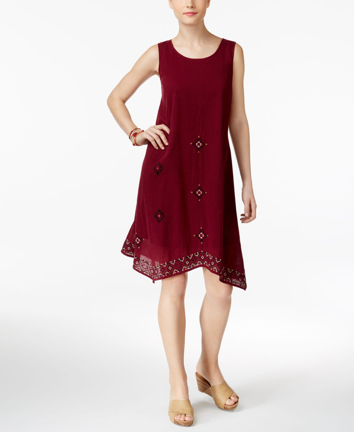 Style & Co Petite Cotton Embroidered Swing Dress