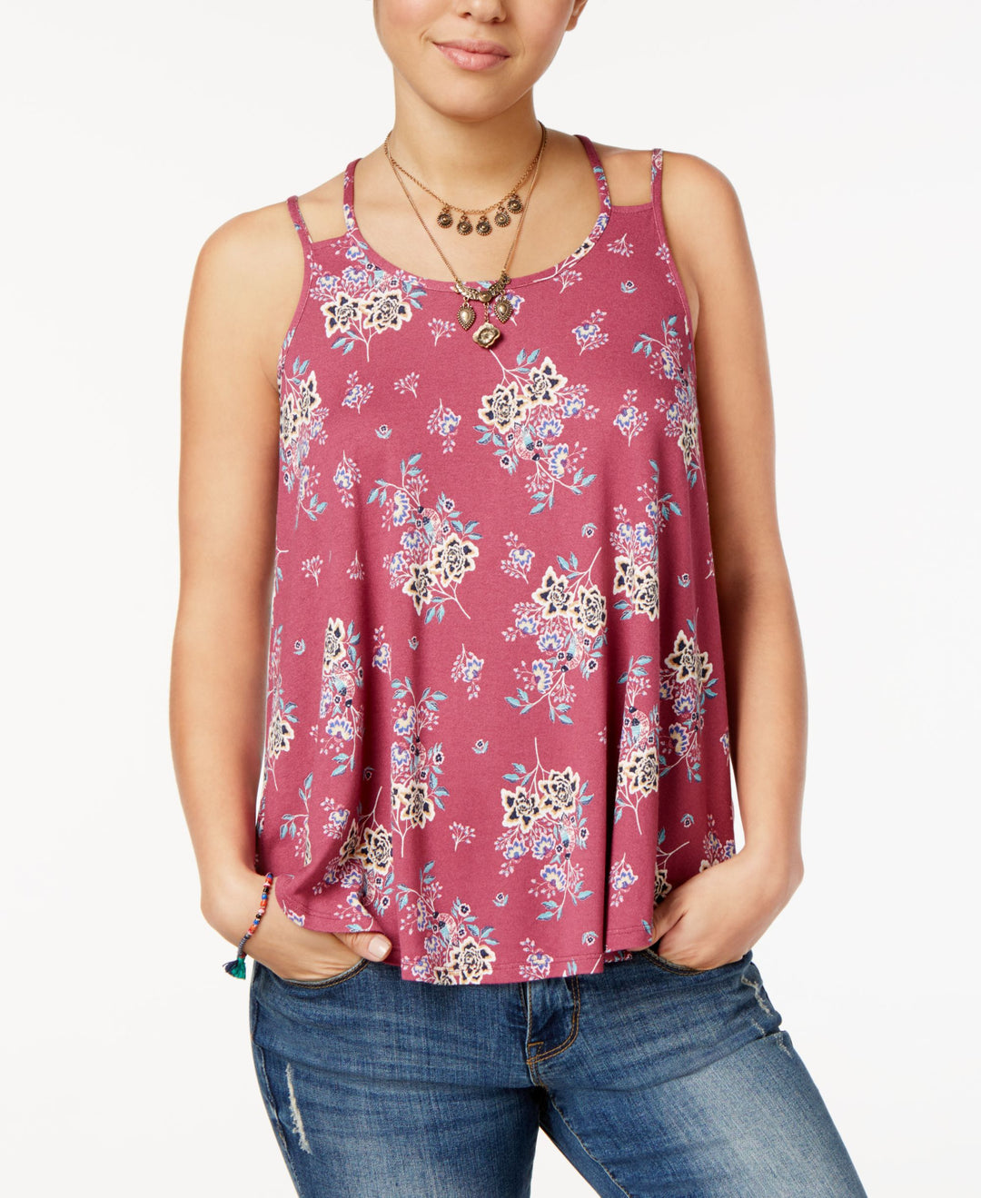 Hippie Rose Juniors Printed Double Strap Tank Top