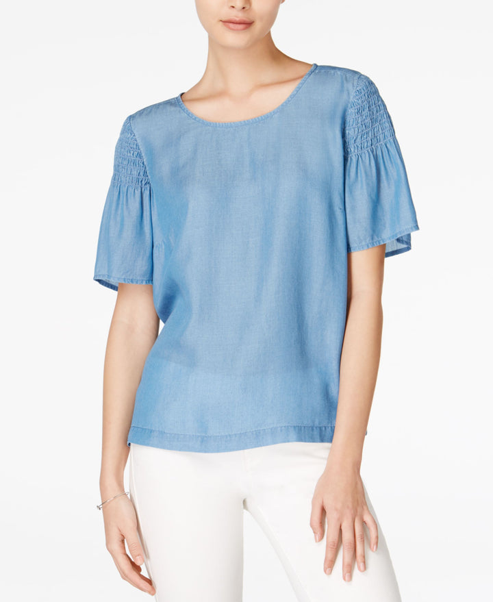 Maison Jules Chambray Elastic Detail Top