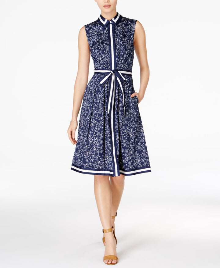 Maison Jules Printed Striped Shirtdress