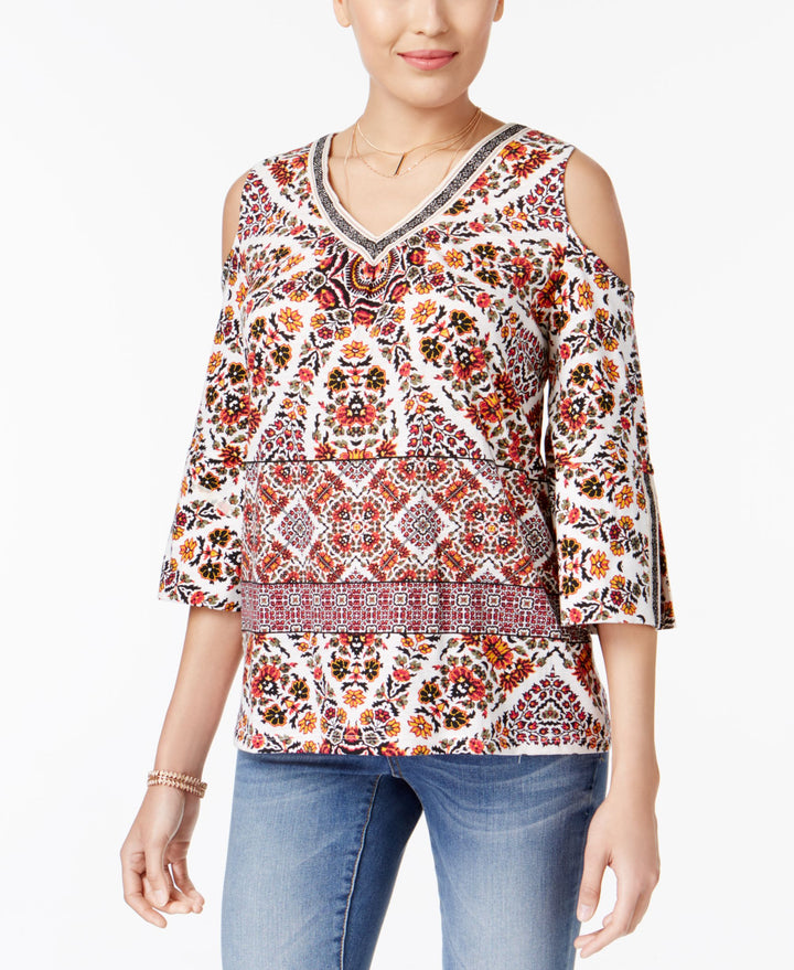 Style & Co Cold Shoulder Embroidered Trim Top