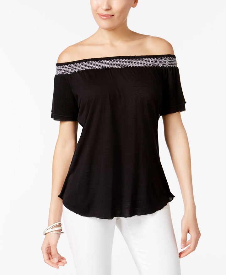 NY Collection Petite Smocked Off The Shoulder Top