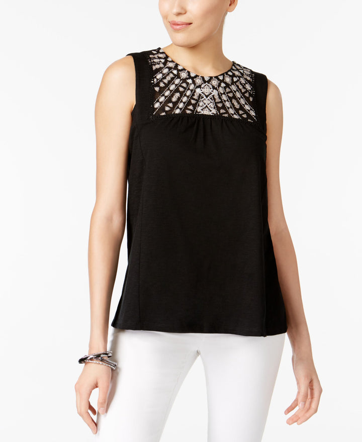 Style & Co Embroidered Mesh Top