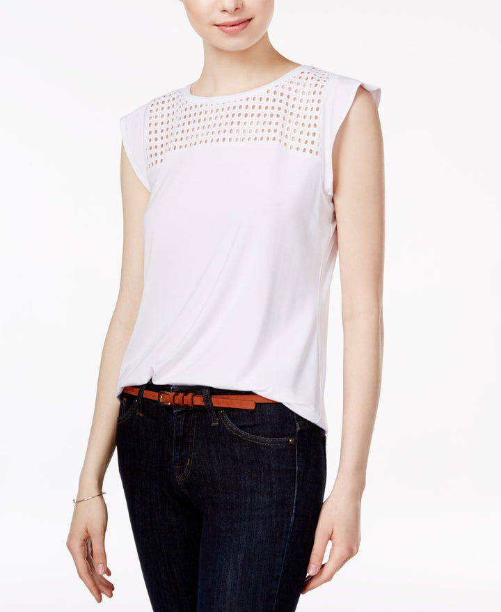 Maison Jules Flutter Sleeve Eyelet Detail Top