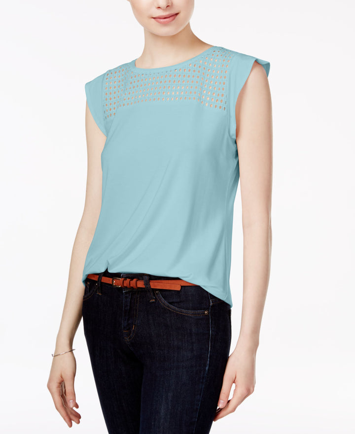 Maison Jules Flutter Sleeve Eyelet Detail Top