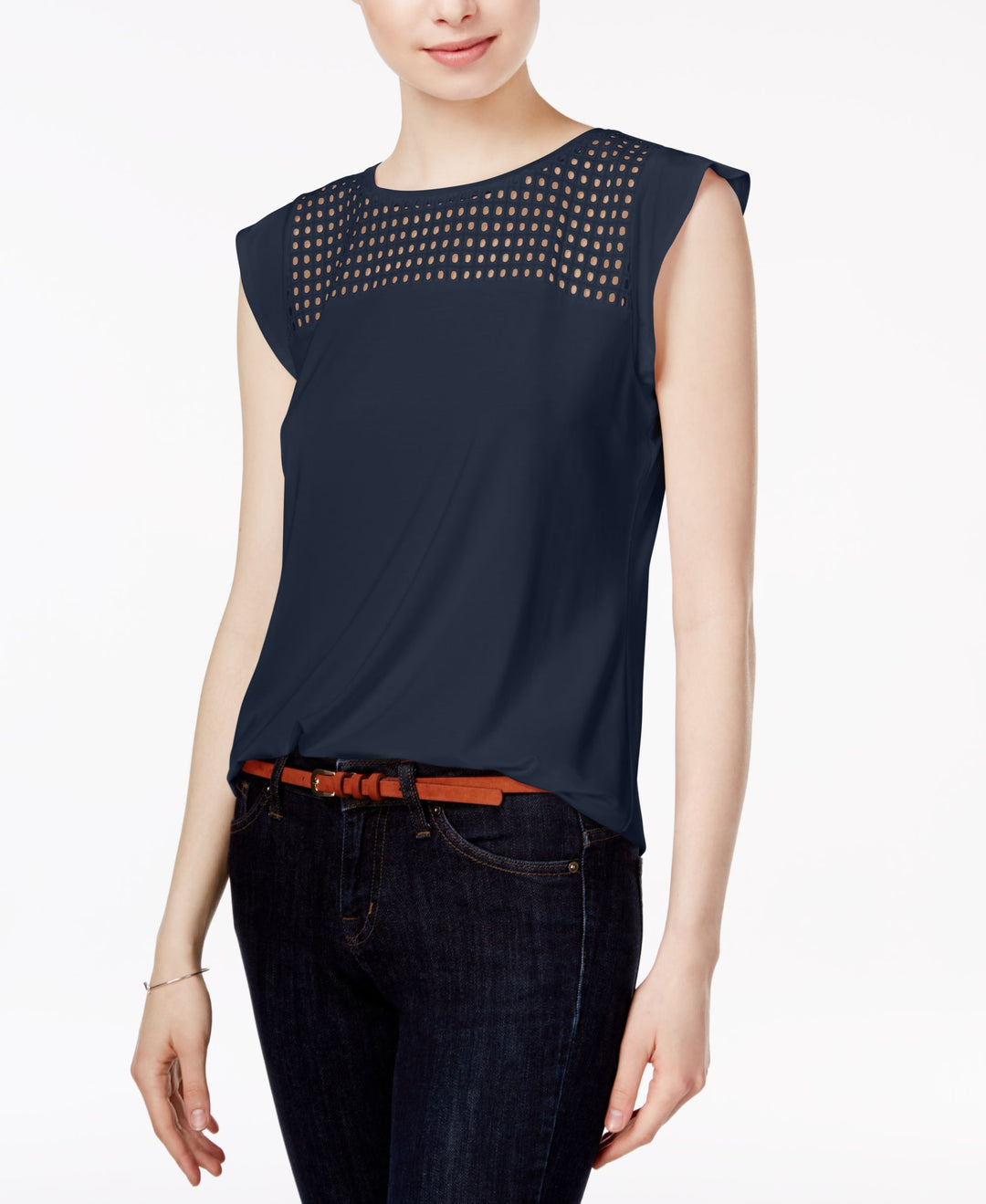 Maison Jules Flutter Sleeve Eyelet Detail Top