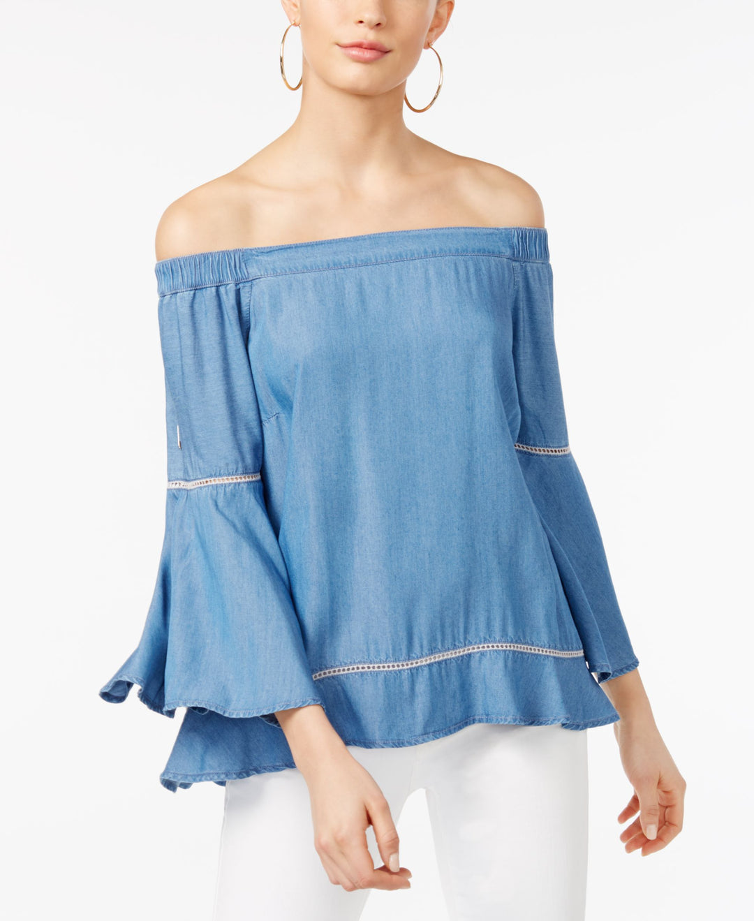 Petite Off The Shoulder Denim Top