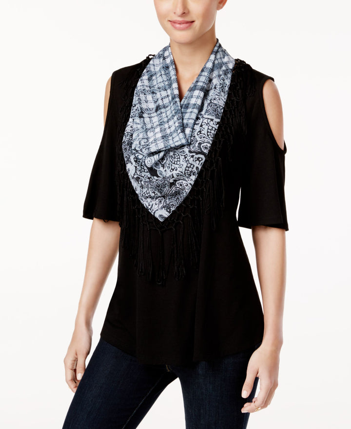 Style & Co Detachable Scarf Cold Shoulder Top