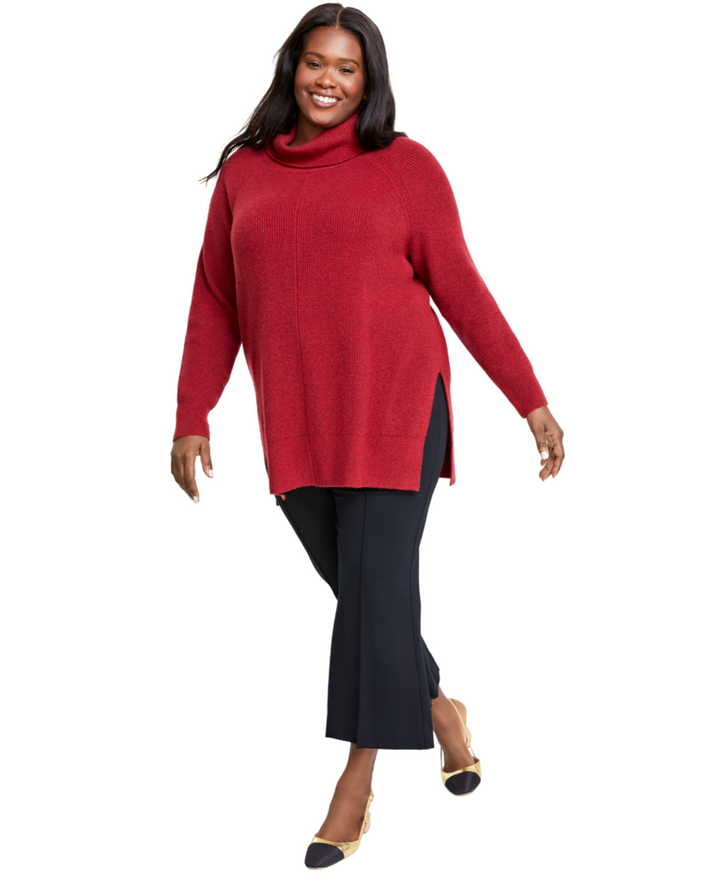 Plus Size Turtleneck Waffle-Knit Tunic Sweater