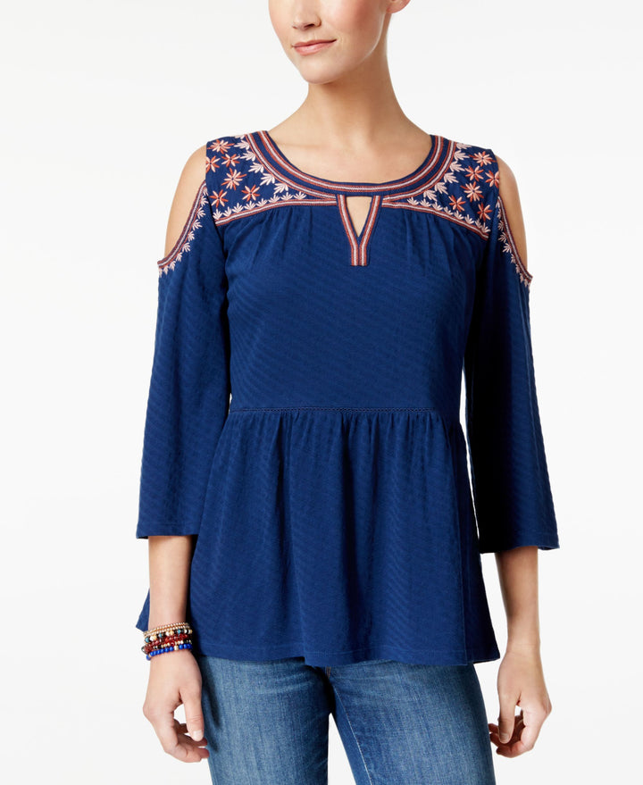 Style & Co Embroidered Cold Shoulder Top
