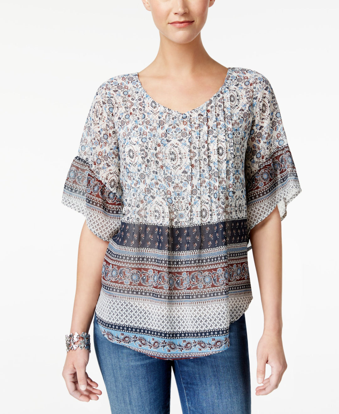 Style & Co Petite Printed Pleated Blouse