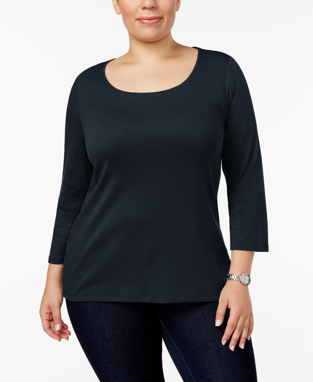 Charter Club Plus Size Cotton Scoop Neck Top