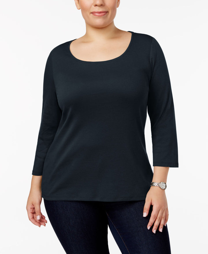 Charter Club Plus Size Cotton Scoop Neck Top
