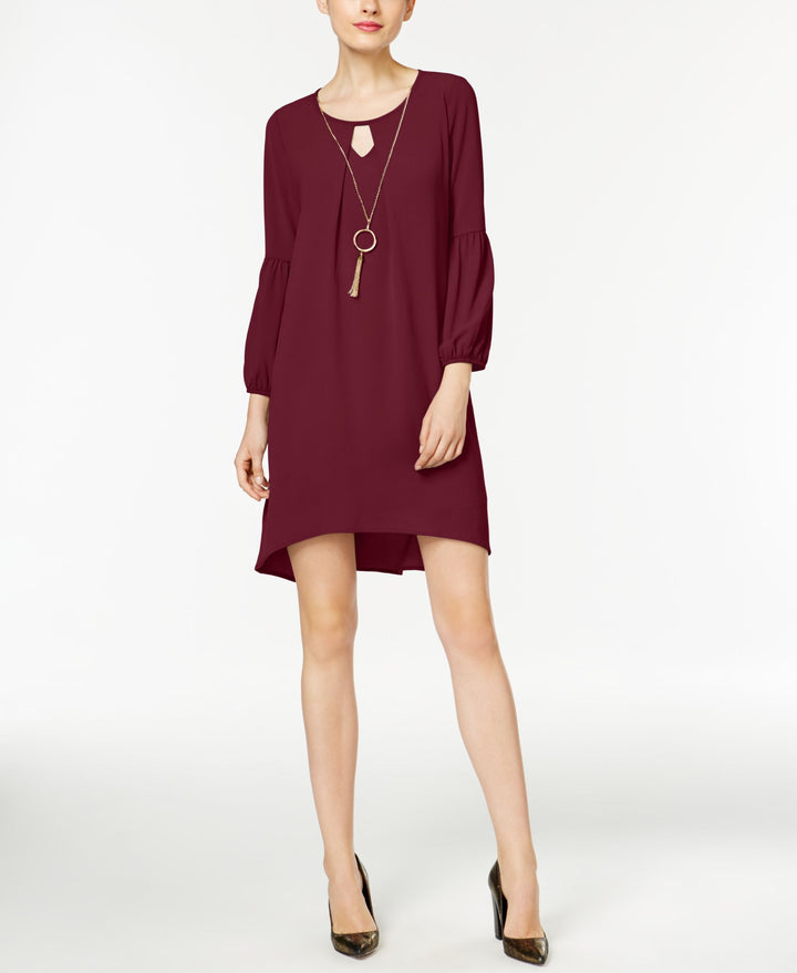 NY Collection Petite High Low Keyhole Shift Dress With Necklace