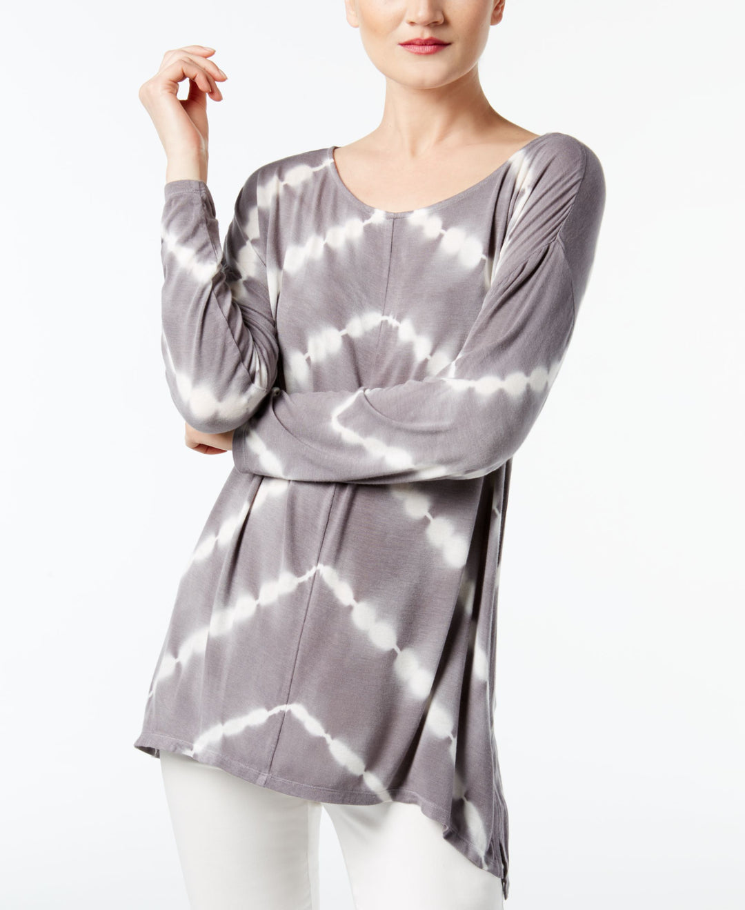 INC International Concepts Tie Dyed Handkerchief Hem T-Shirt