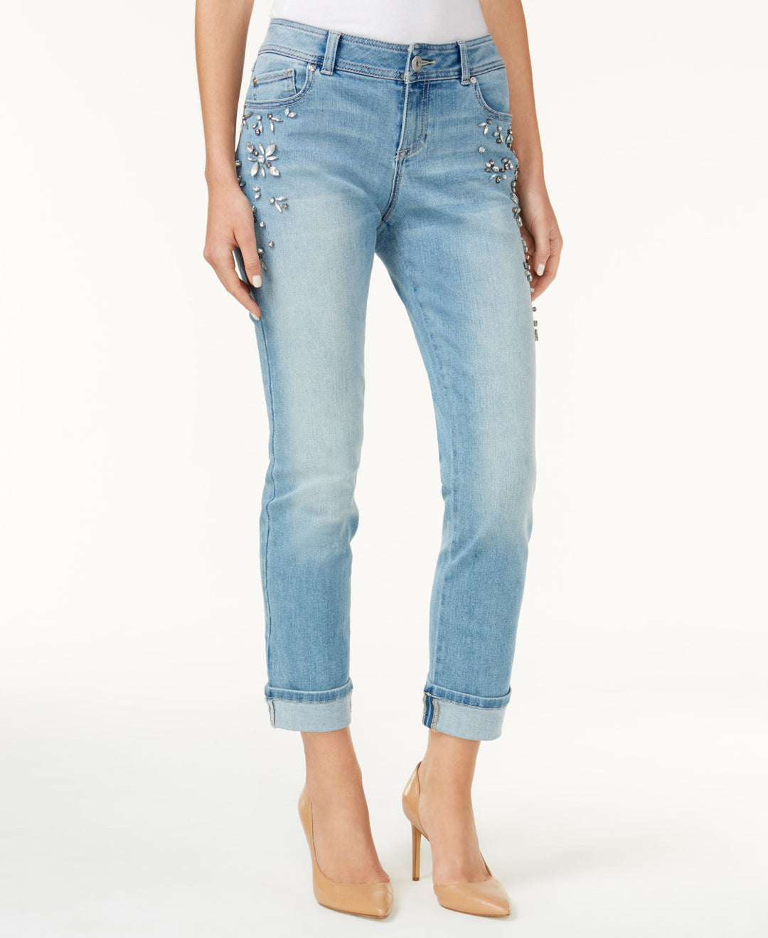 INC International Concepts Curvy Fit Embellished Cuffed Jeans