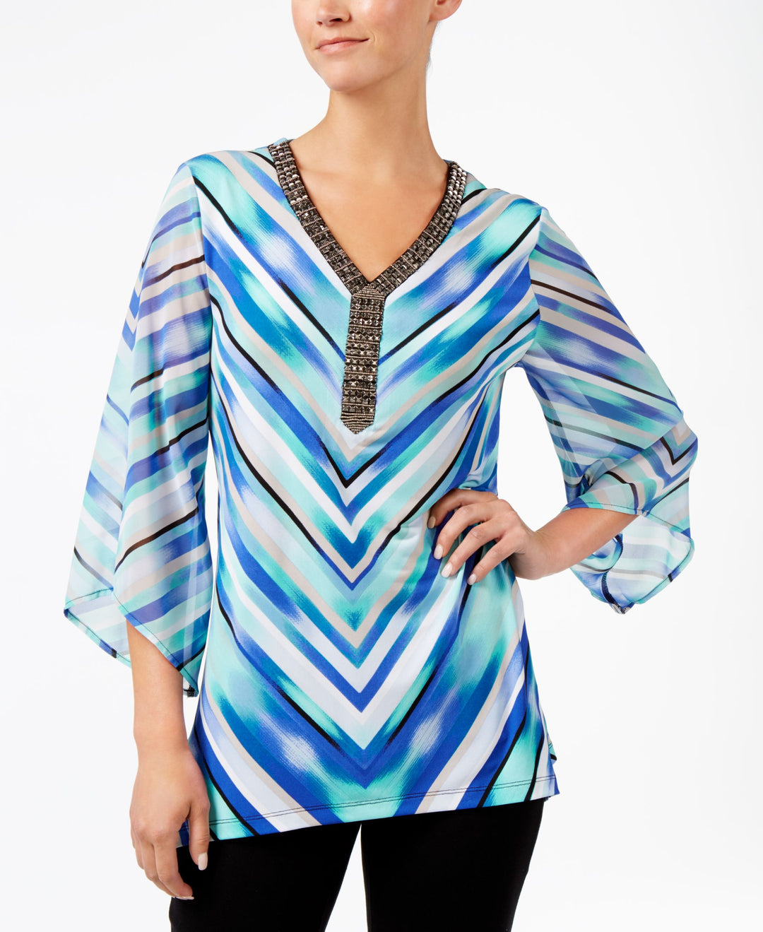 JM Collection Embellished Chiffon Top