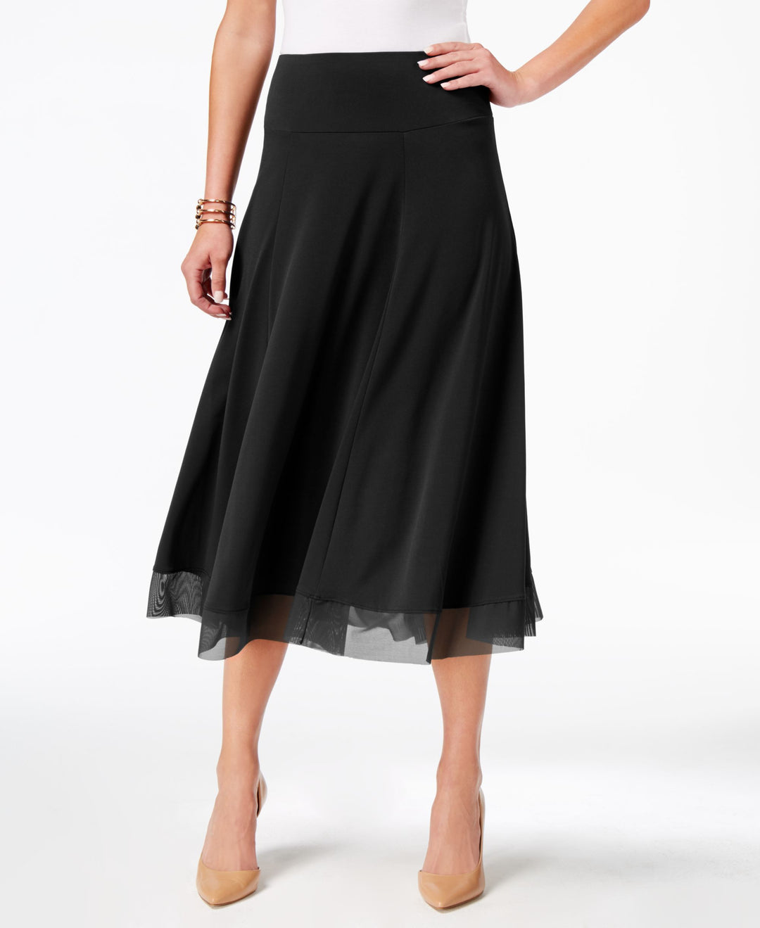JM Collection Petite Mesh Hem A Line Skirt