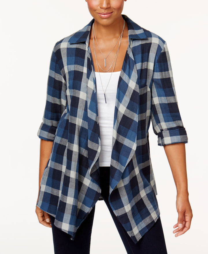 Style & Co Petite Cotton Plaid Completer Top