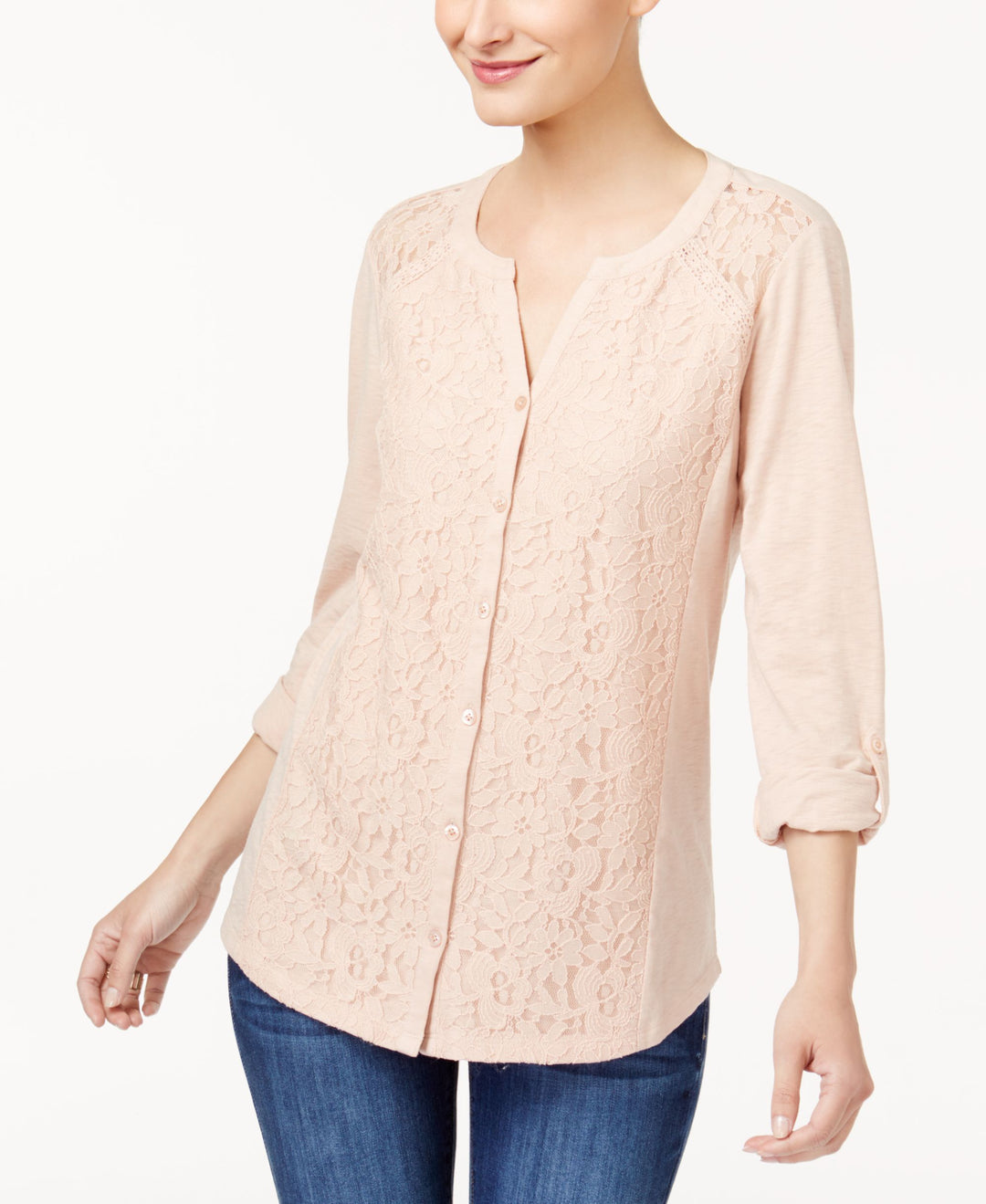 Style & Co Lace Panel Knit Shirt