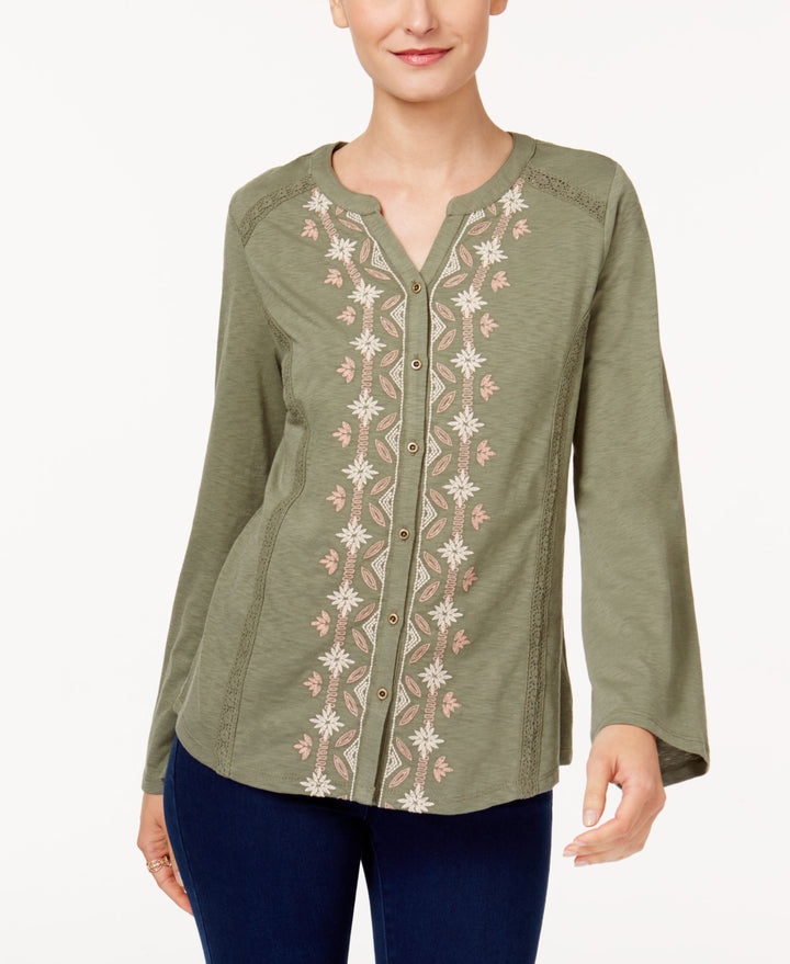 Style & Co Embroidered Split Neck Shirt