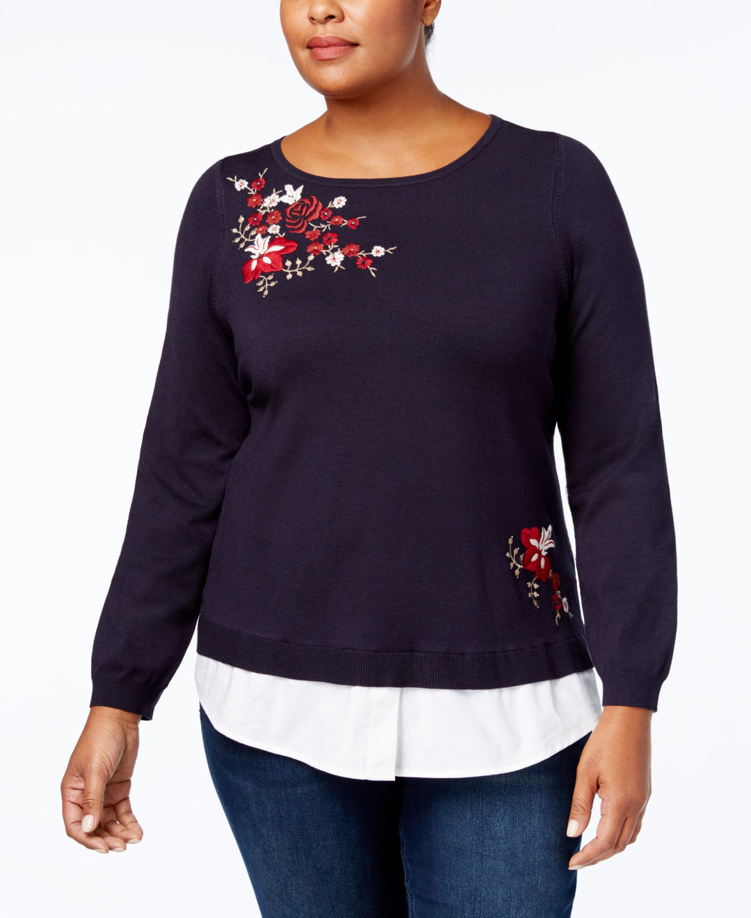 Charter Club Plus Size Embroidered Layered Look Sweater