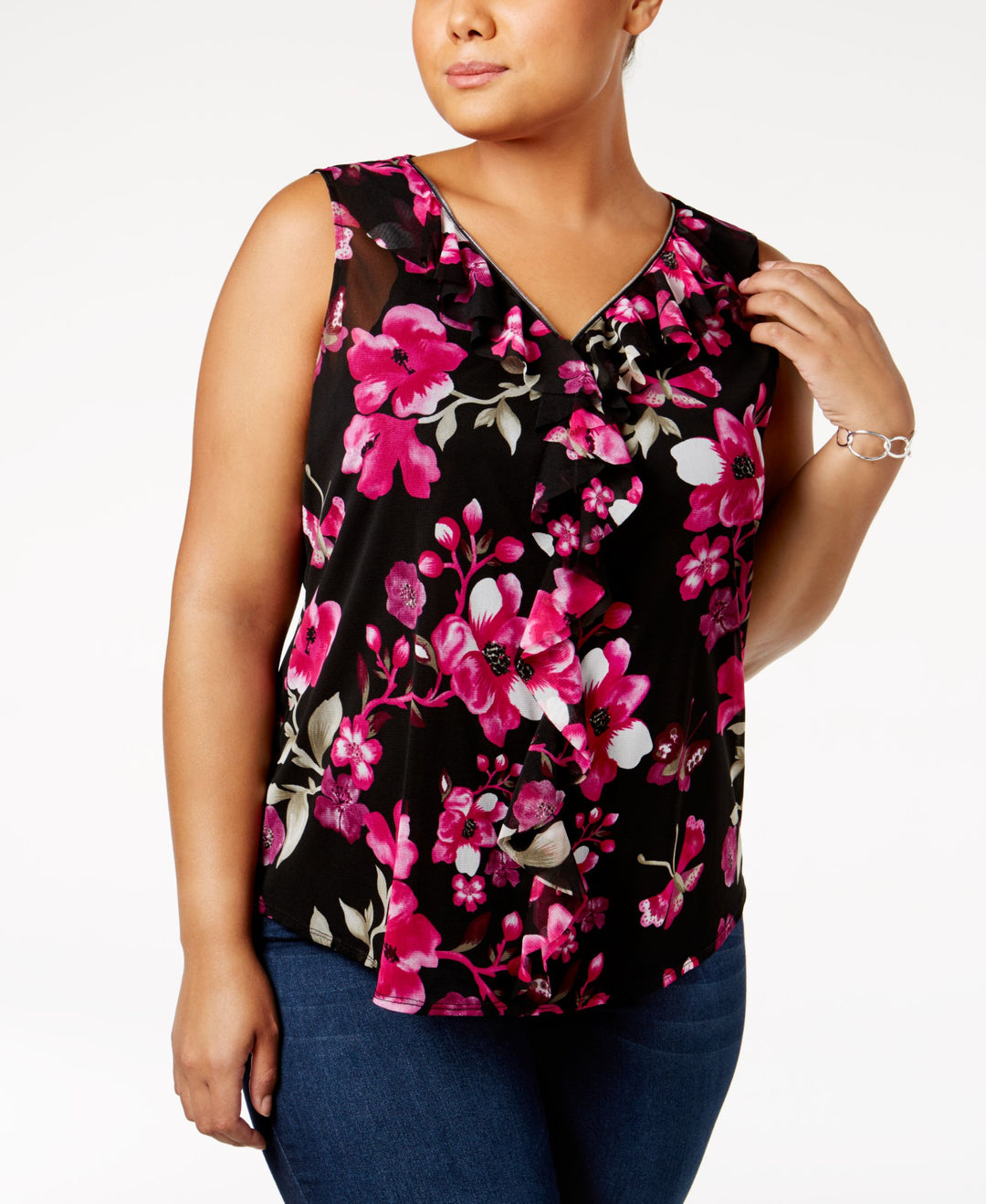 INC International Concepts Plus Size Printed Ruffled Top