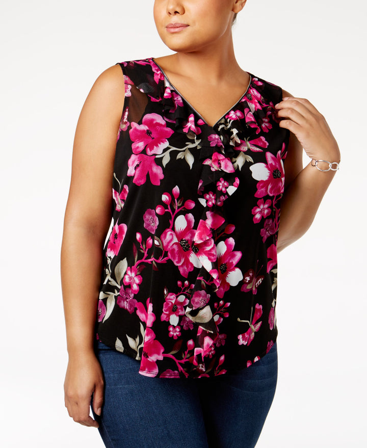 INC International Concepts Plus Size Printed Ruffled Top