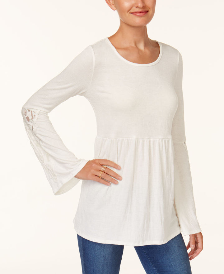 Style & Co Petite Lace Trim Babydoll Top