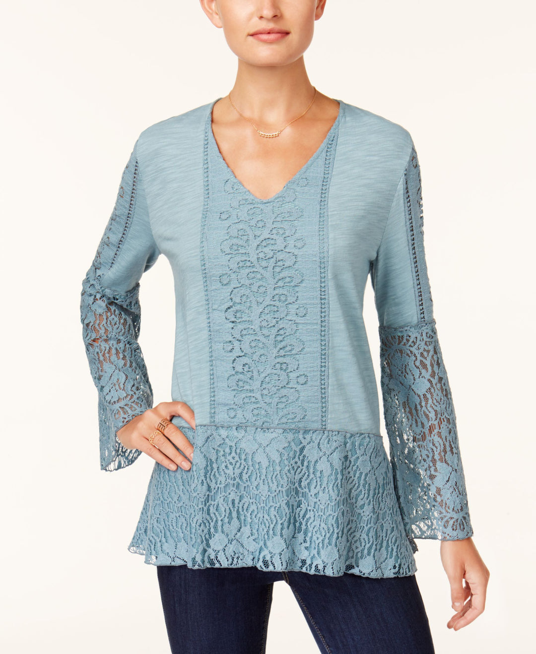Style & Co Lace Bell Sleeve Top