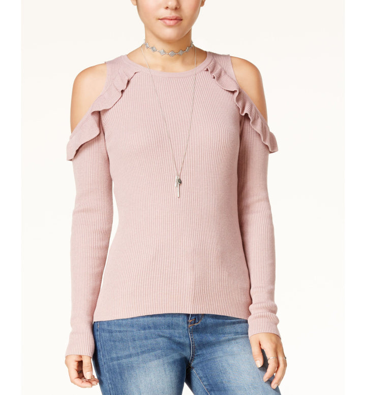 Hippie Rose Juniors Cold Shoulder Ruffled Sweater
